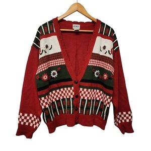 🎄 Vintage holiday Koret Red and Green Buttondown Cardigan Sweater